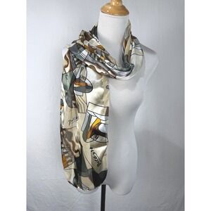 Picasso Scarf Women 12x60 Cream Good Cubist Art Print Silky Rectangular Wrap